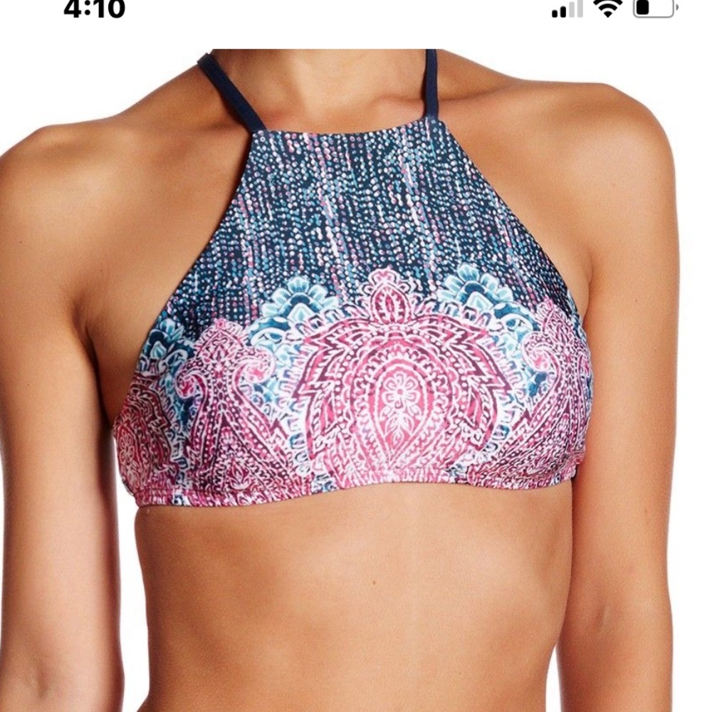 Lucky Brand Midnight Paisley Lattice Back Bikini Top SM